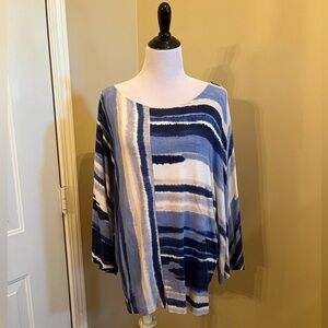 Chicos Loose fitting soft Striped Top blue white Chicos 3 16/18